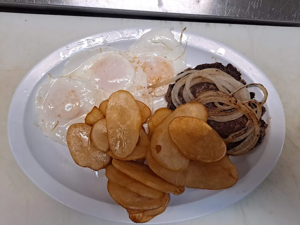 Hamburger Steak 2 Eggs Homefries and Toast